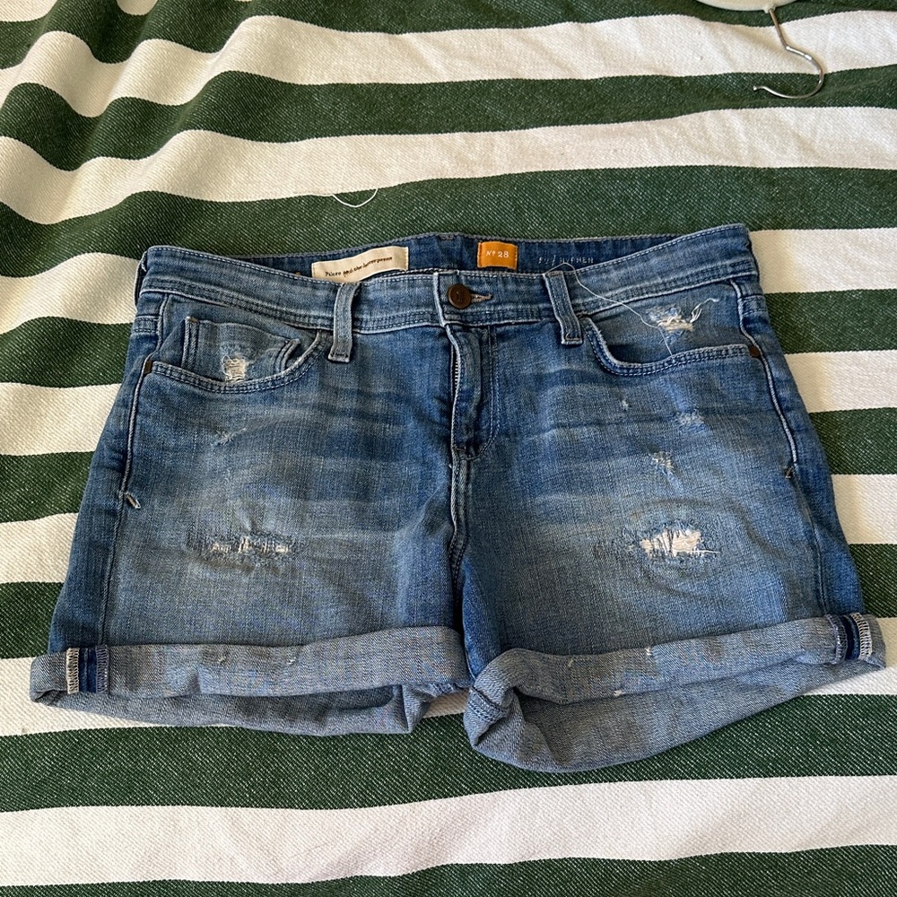 Pilcro and the Letterpress Blue Distressed Jean Shorts